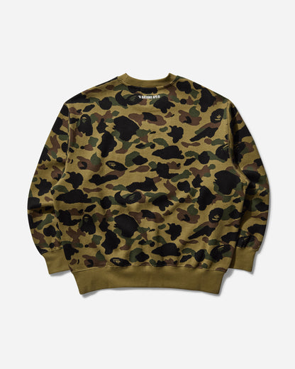 A Bathing Ape 1St Camo Jacquard College Relax Fit Crewneck Sweatshirt M Green Sweatshirts Crewneck 1L30113307 GREEN