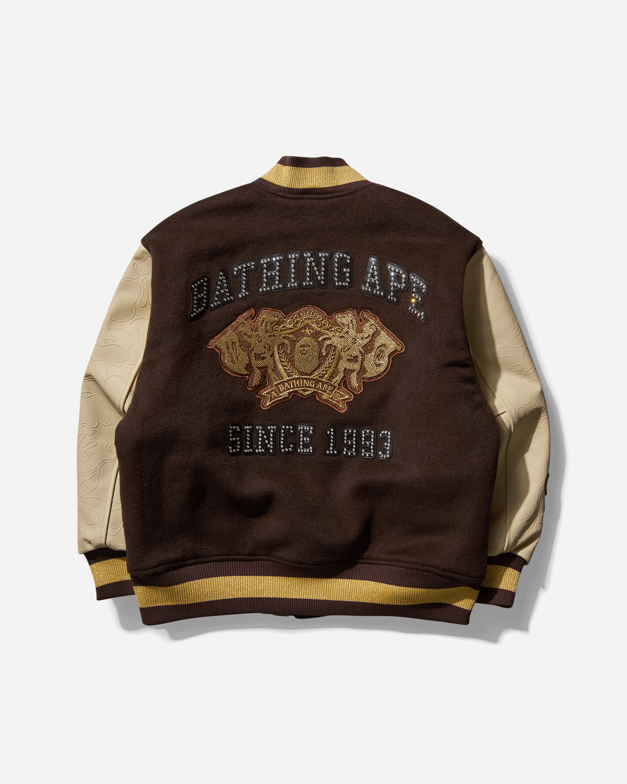 A Bathing Ape Line Camo Multi Logo Wool Varsity Jacket M Brown Coats and Jackets Jackets 1L30141302 BROWN