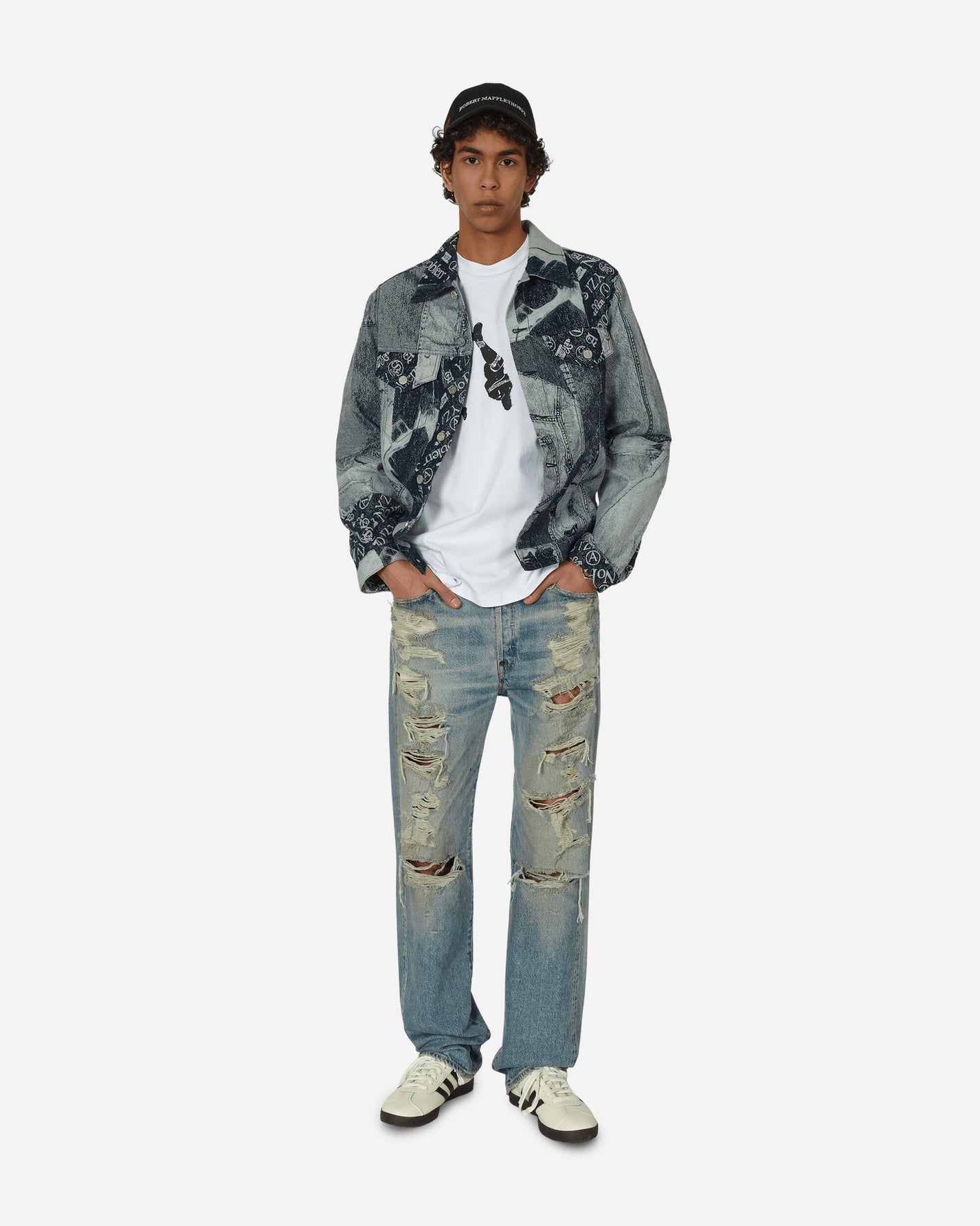 Aries Patchwork Jacquard Trucker Jacket Indigo Coats and Jackets Denim Jackets RUAR70000 IND