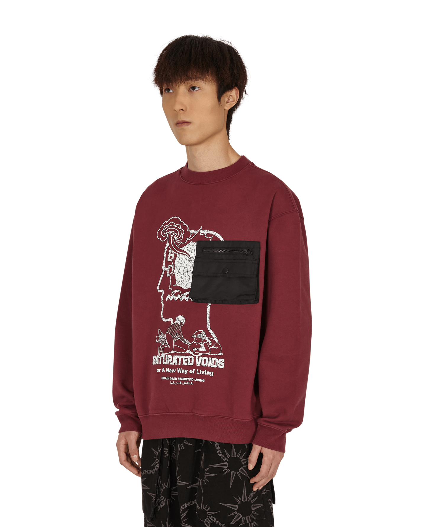 Brain Dead Saturated Voids Vintage Wash Burgundy Sweatshirts Crewneck BDF21T10002098 RD05