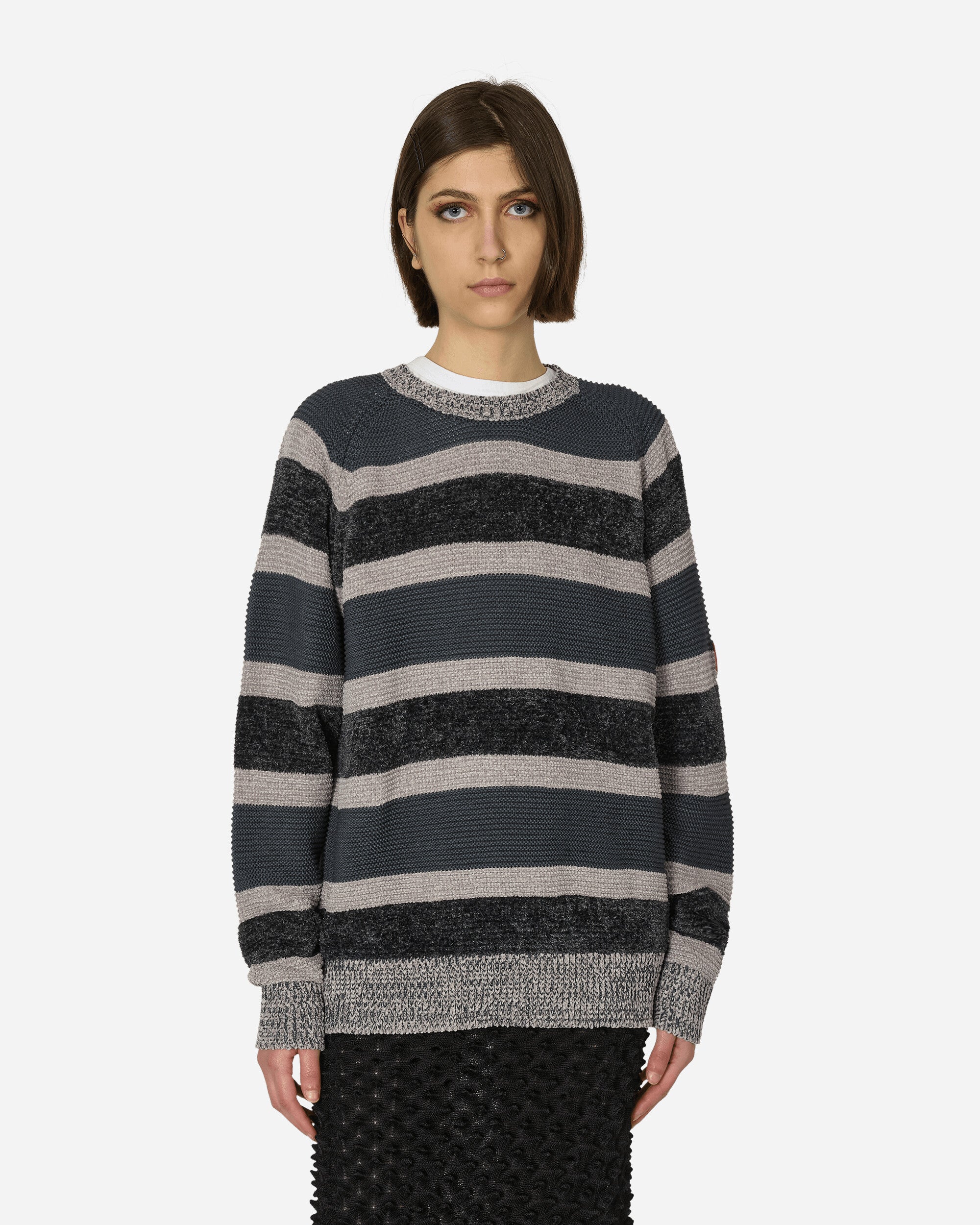 3 Colour Stripe Knit Sweater Grey