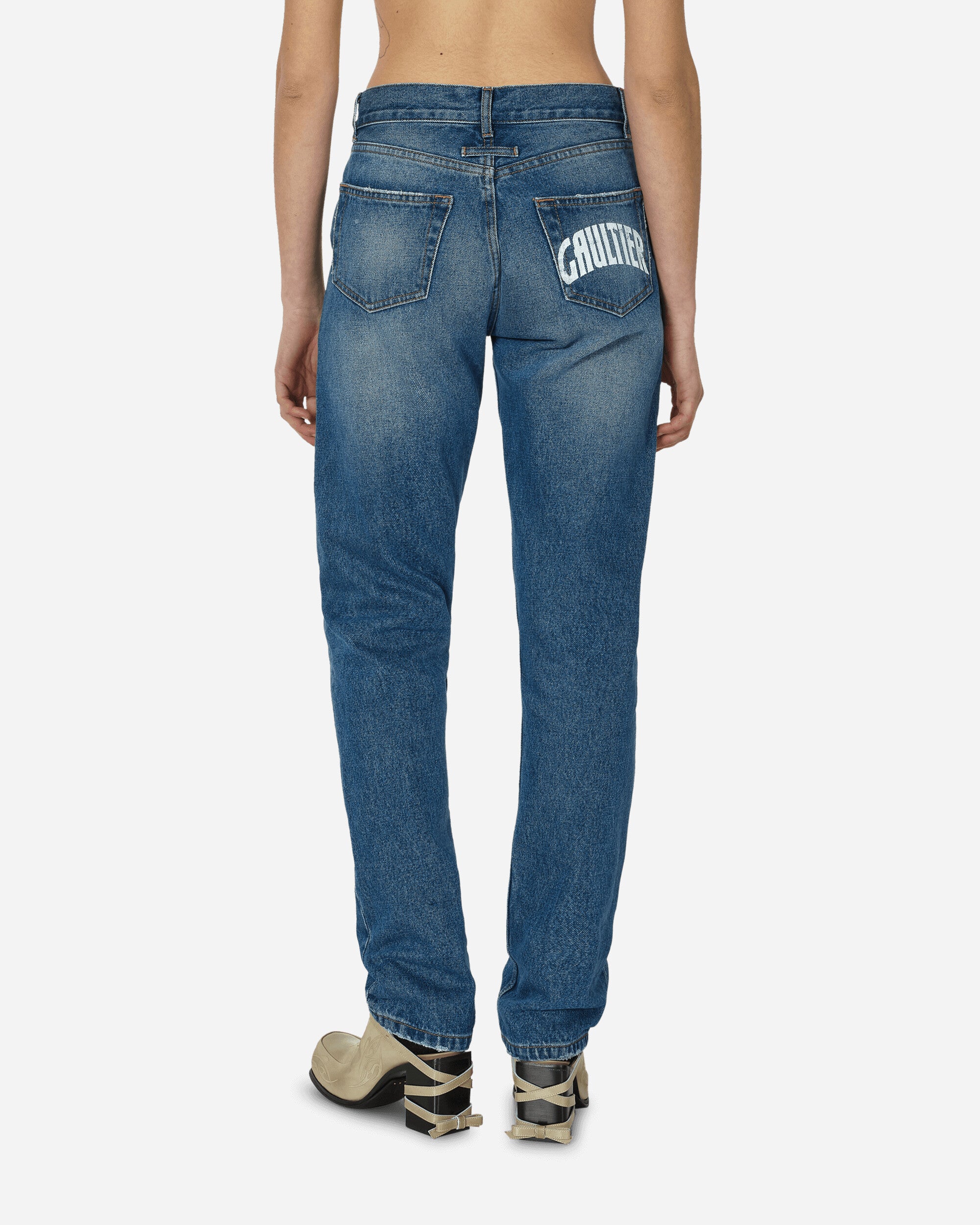 Jean Paul Gaultier Wmns Denim Pant With Screen Printed Logo Vintageblue/White Pants Denim F-JE126I-D013 5701