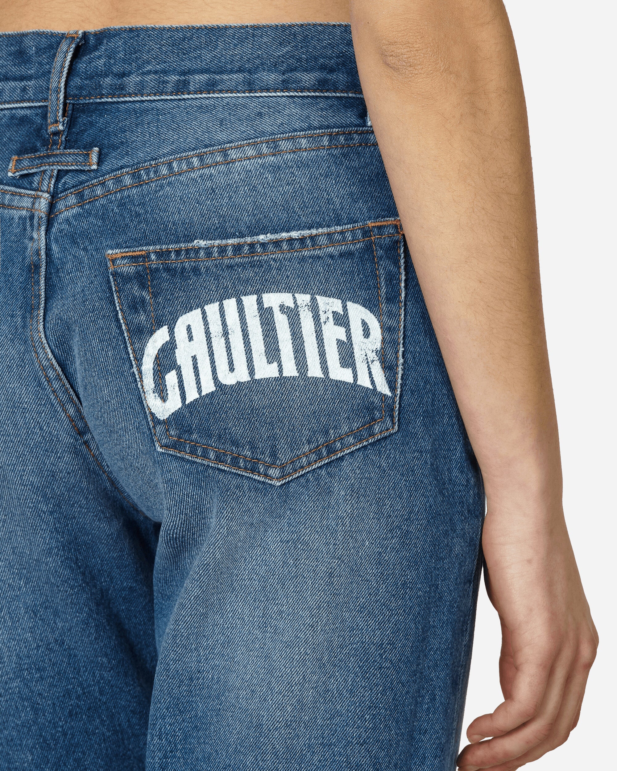 Jean Paul Gaultier Wmns Denim Pant With Screen Printed Logo Vintageblue/White Pants Denim F-JE126I-D013 5701