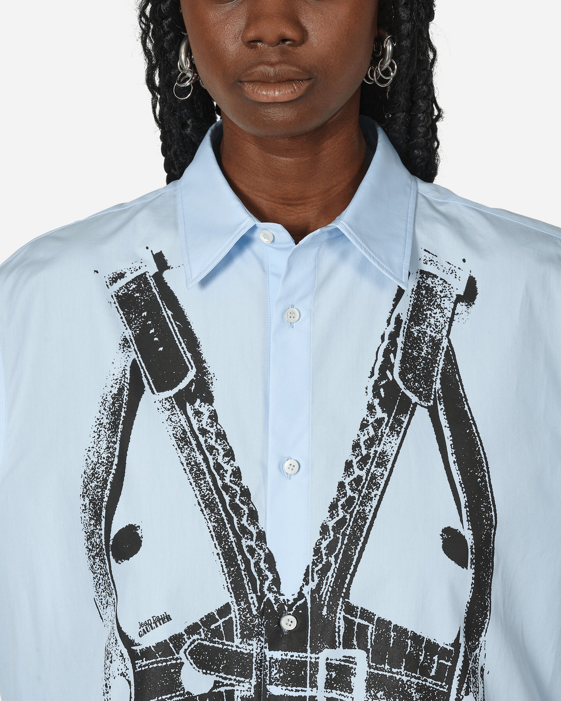 Jean Paul Gaultier Wmns Popeline Shirt Printedmadonna Trompe L'Oeil Babyblue/Black Shirts Longsleeve Shirt F-CH027I-C045 5200