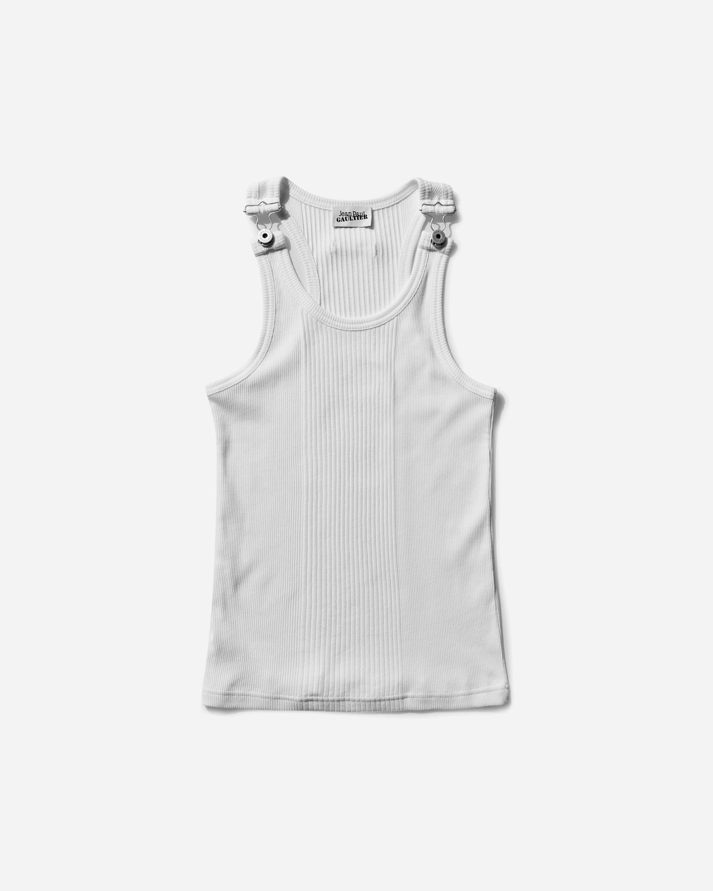 Jean Paul Gaultier Wmns Ribbed Tank Top With Overall Buckles White T-Shirts Shortsleeve 24-25-U-DB023-J054 01