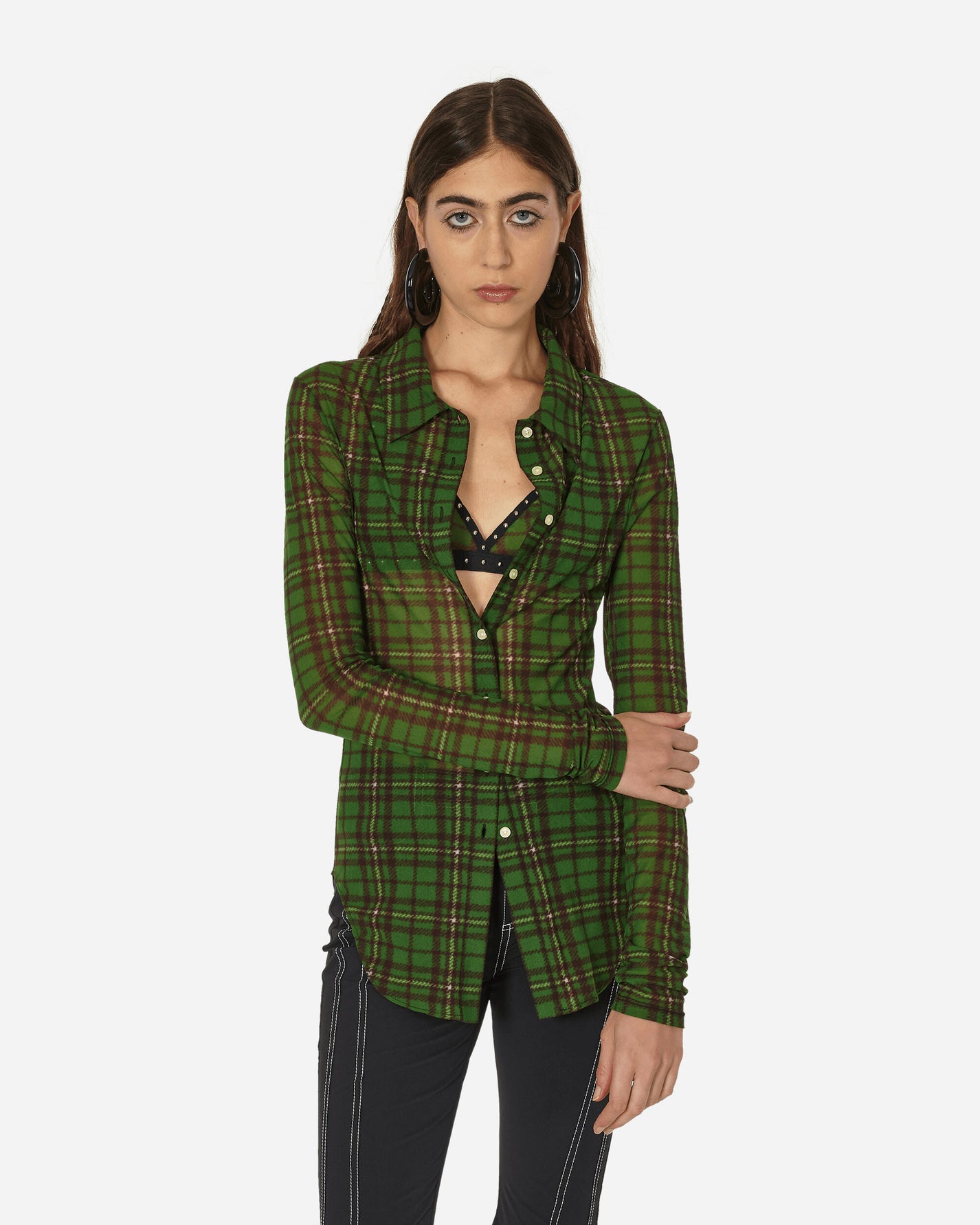 Priscavera Wmns Button Down Top Green Tartan Shirts Longsleeve Shirt 00165-107 GT