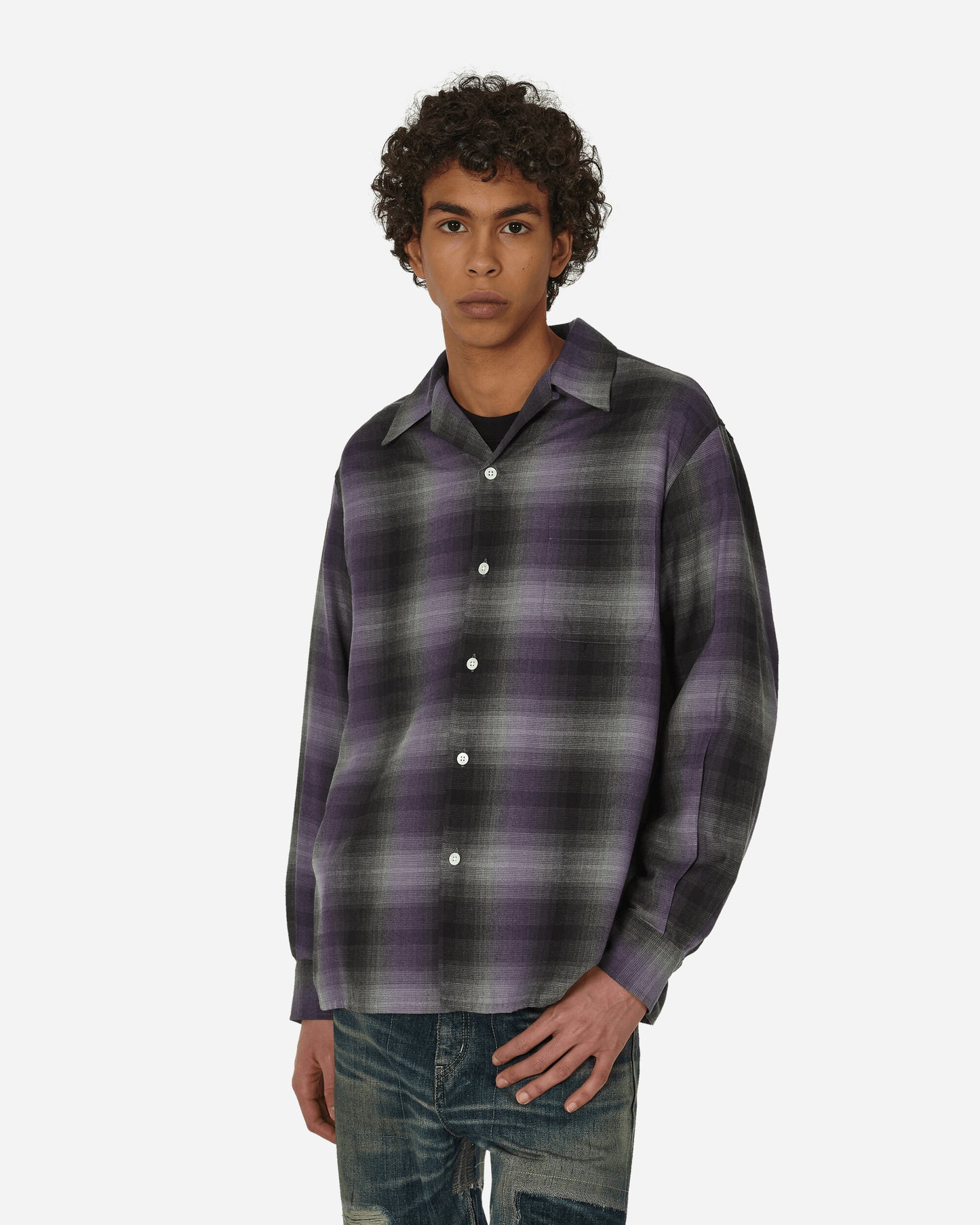 WACKO MARIA Ombre Check Open Collar Shirt L/S ( Type-2 ) Purple Shirts Longsleeve Shirt 23FW-WMS-OC02 PURPLE