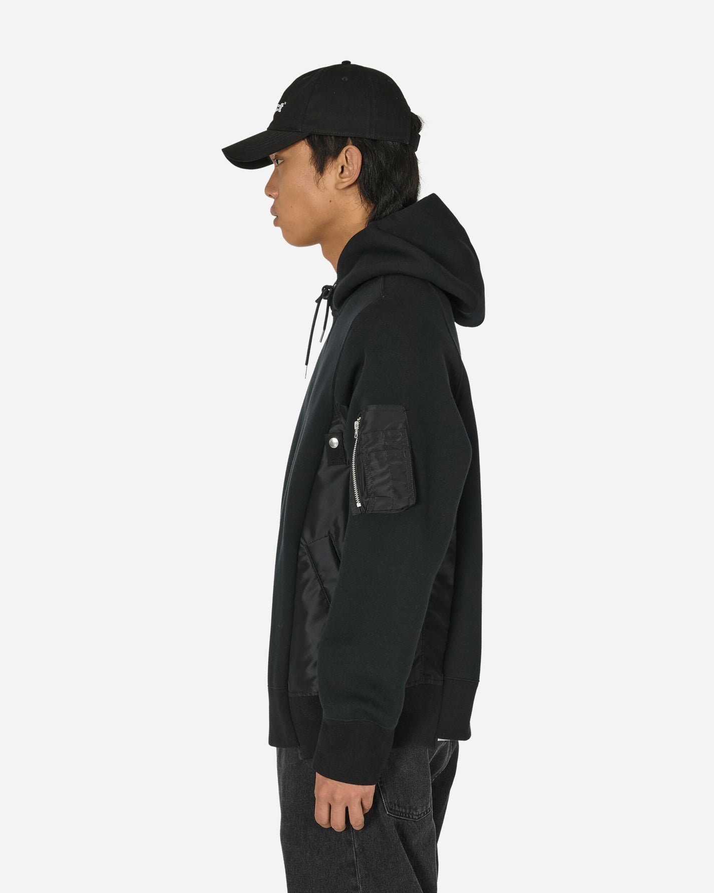 sacai Sponge Sweat X Nylon Twill Hoodie Black/Black Sweatshirts Hoodies SCM-220  002