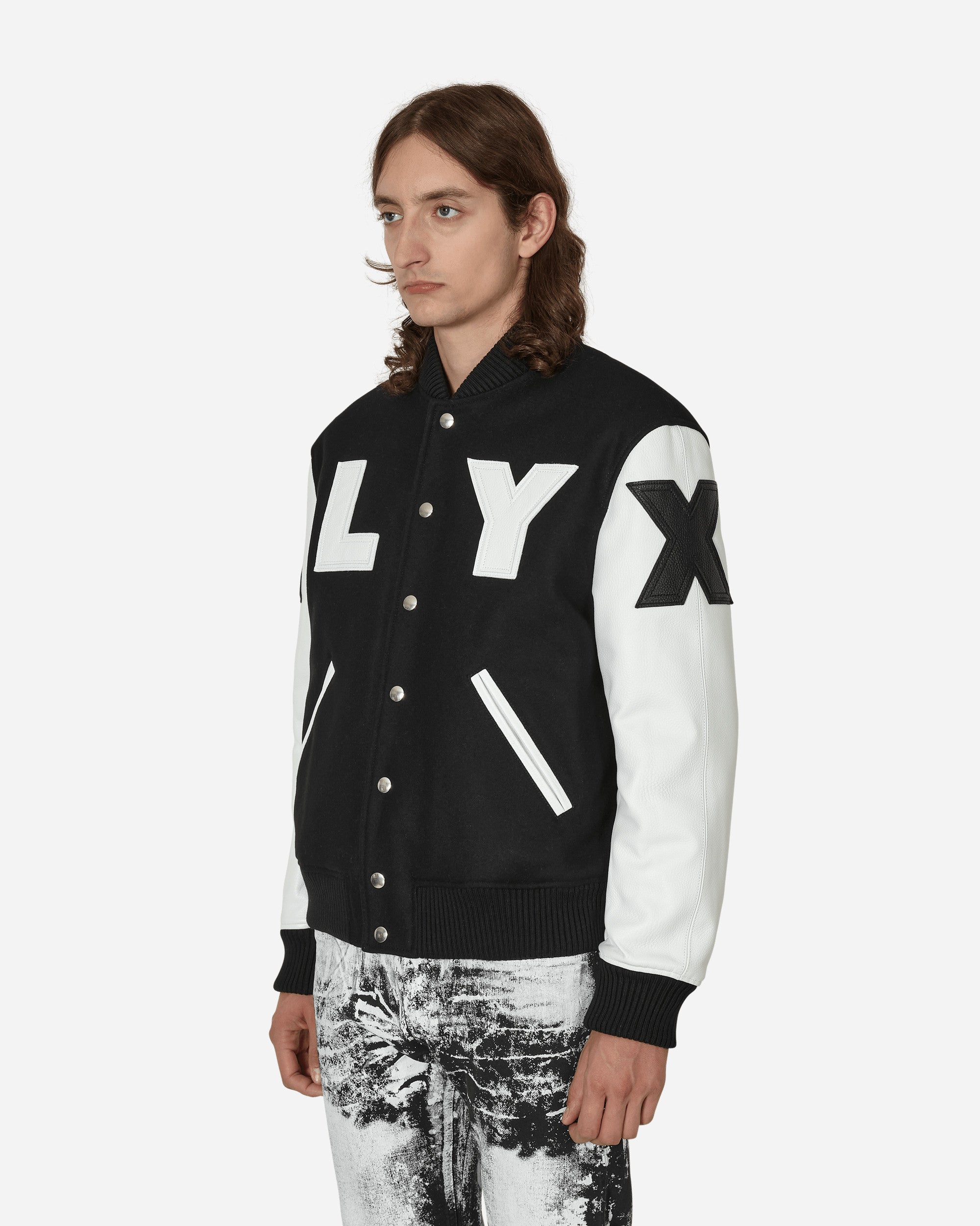 1017 Alyx 9SM Leather Patch Logo Varsity Black/White Coats and Jackets Jackets AAMOU0319FA01 MTY0001