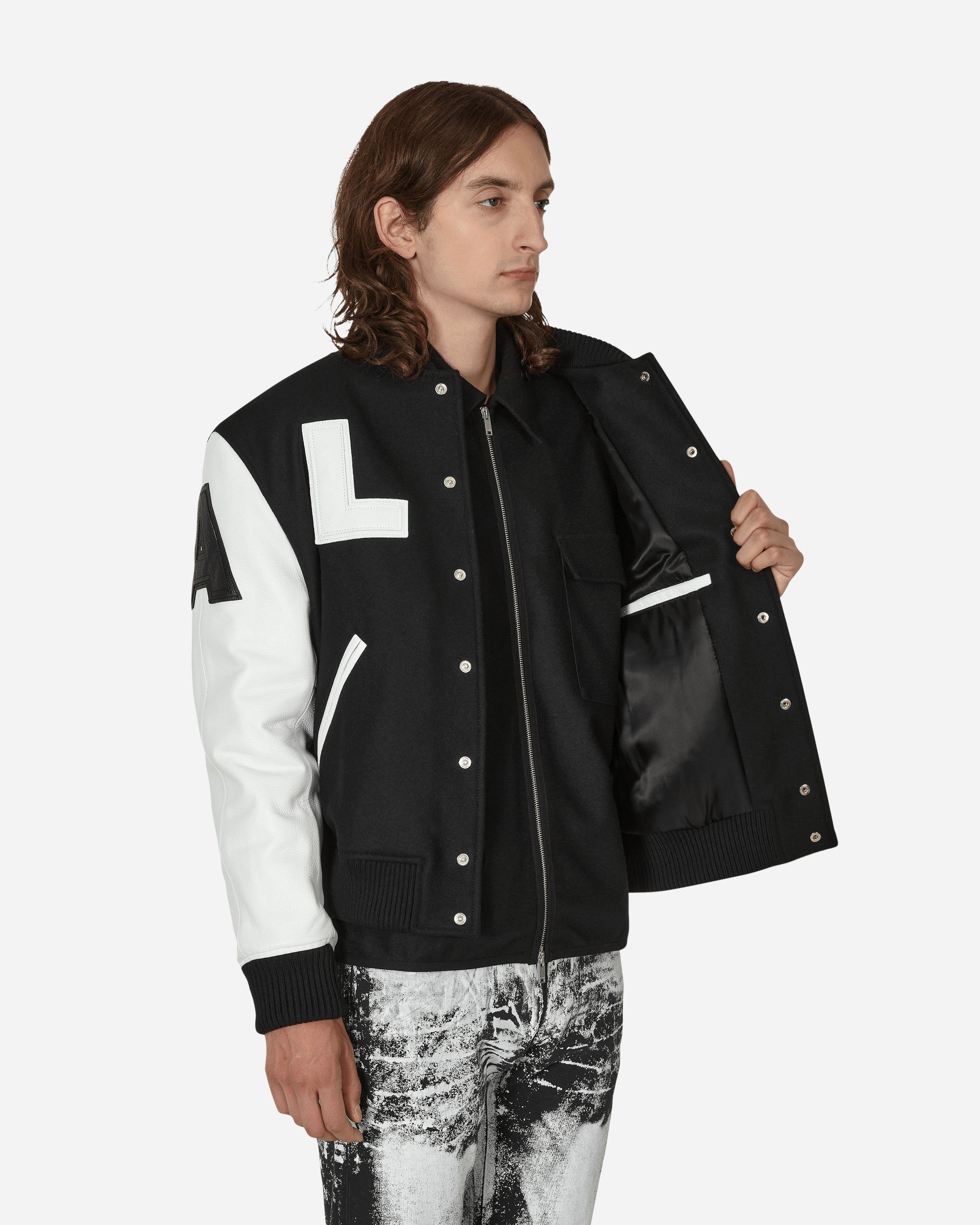 1017 Alyx 9SM Leather Patch Logo Varsity Black/White Coats and Jackets Jackets AAMOU0319FA01 MTY0001
