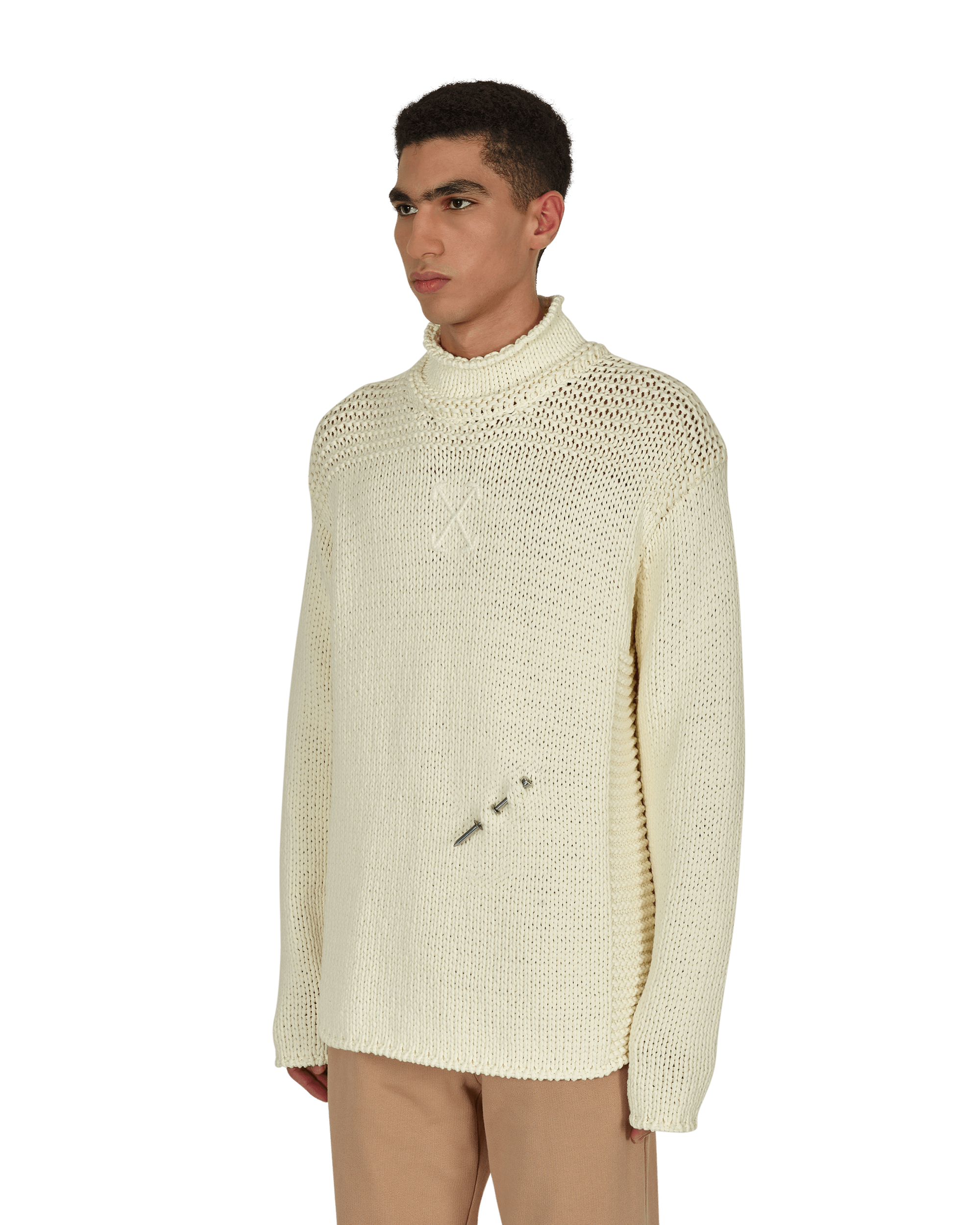 Off-White Meteornail Knit Zip Mockneck Tofu Tofu   Sweatshirts Crewneck OMHA122F21KNI001 6161