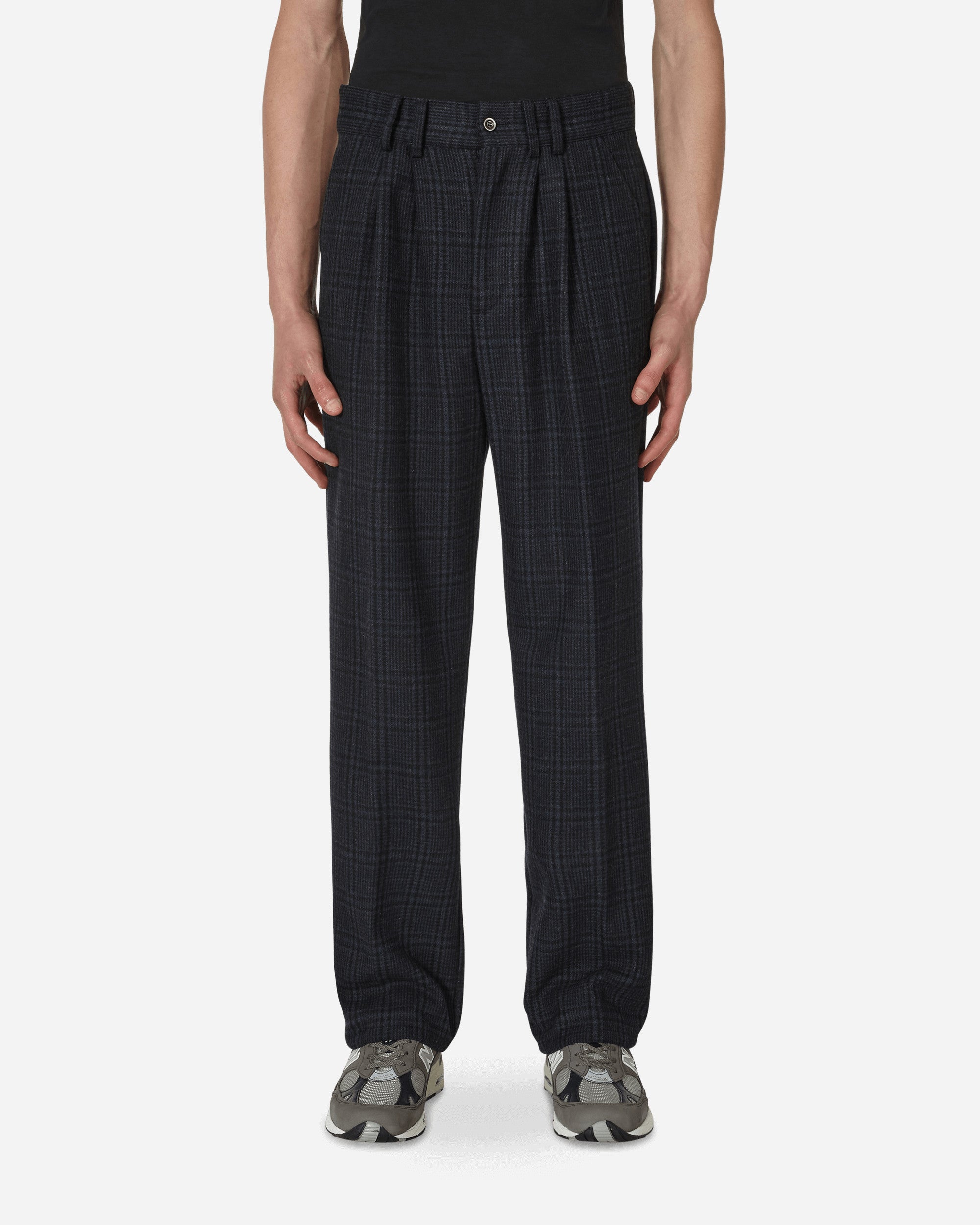 Checked Pleated Trousers Blue